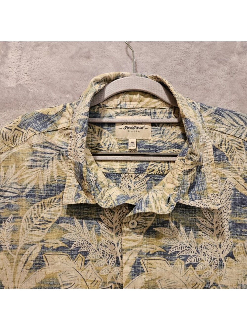 Red Head Hawaiian Shirt Mens 3XL Blue Ivory Palms 100% Cotton Button Up Vacation - Picture 7 of 8